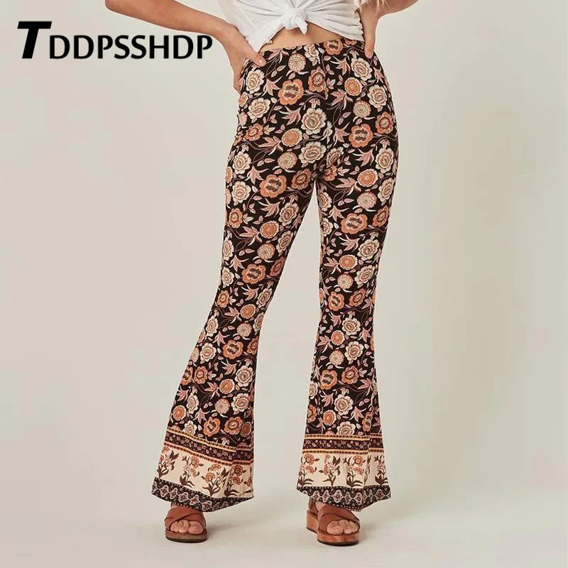 

Orange Flower Printing Women Trousers Sweet Travel Hawaii 2019 New Fashion Flare Pants