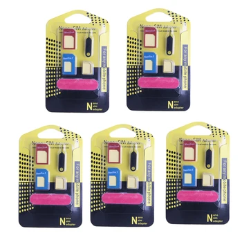 

5pcs 5 in 1 Nano SIM Card to Micro Standard Adapter Converter For iPhone Samsung
