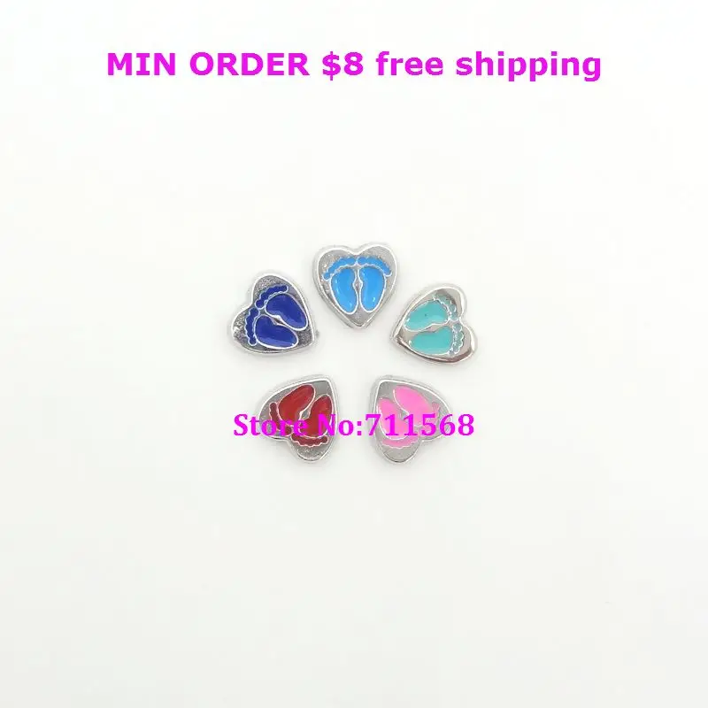 10pcs Cute Baby Footprint Charms Multi-colored Heart-shaped Feet Pendant For Glass Floating Lockets | Украшения и аксессуары