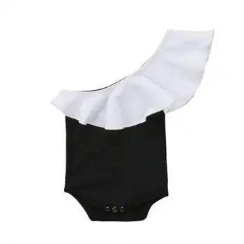 

Lovely Newborn Baby Girl Clothing Shoulder Short Sleeve Ruffle Cute Patchwork Bodysuit Summer Clothes Baby Girls