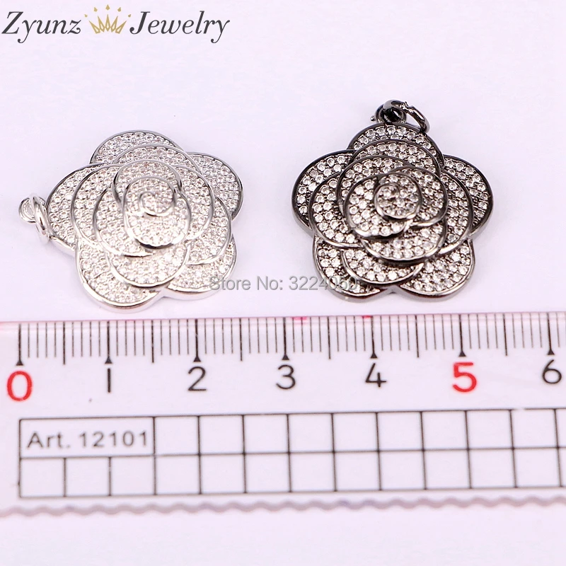 5 шт. Micro Pave CZ циркония цветок Подвески цвета: золотистый, серебристый Роза золотистый и черный модные ожерелья для Для женщин ювелирные изделия