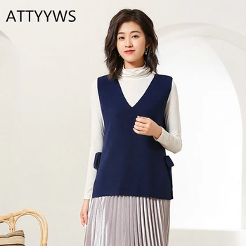 

2019 New brand ATTYYWS ladies knit sleeveless sweater V-neck vest vest fashion wild women jacket vest spring and autumn pullover