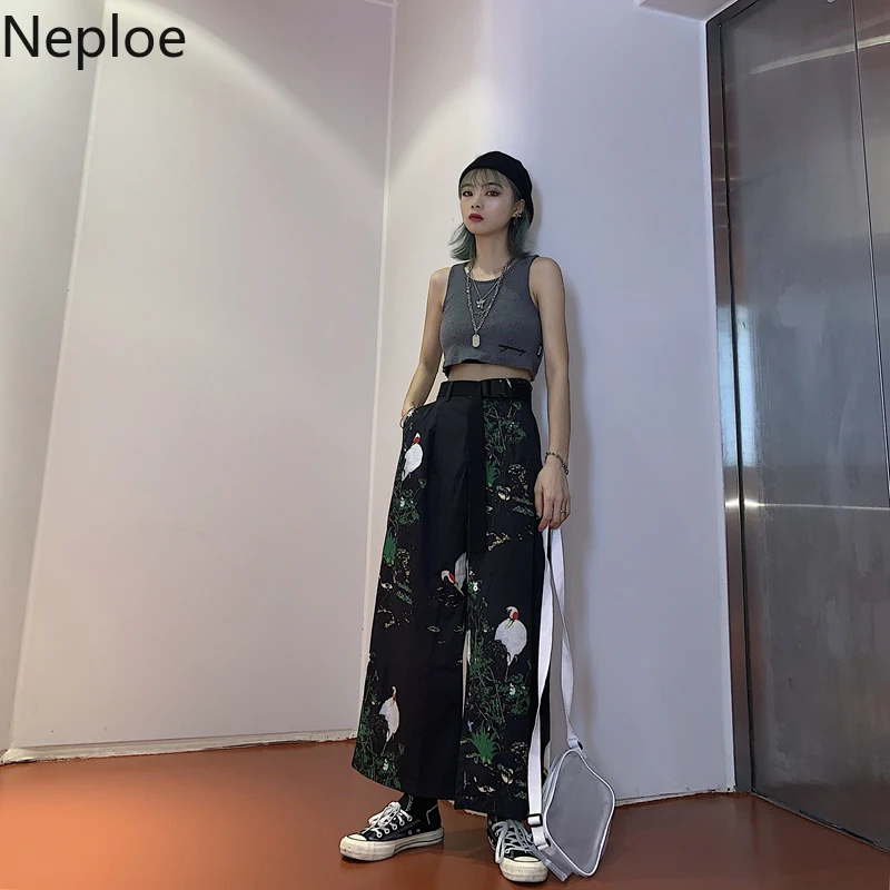 Neploe 2019 модная Корейская одежда Для женщин брюки Винтаж Janpanese печати широкий
