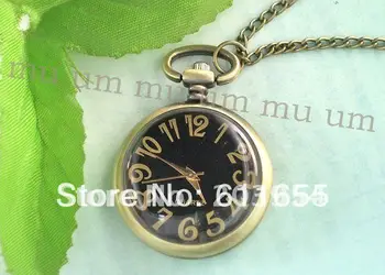 

Free shipping,wholesale,10pcs New christmas vintage black necklaces Chain Pendant quartz mini Pocket Watches for men women WP214