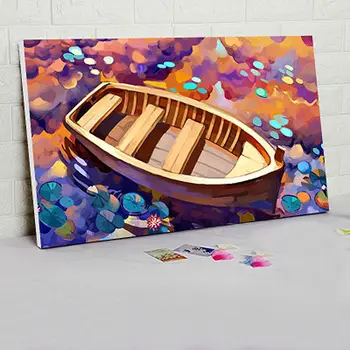 

diy digital painting cartoon Landscape painting digital paint by numbers boat modular painting gift for kids