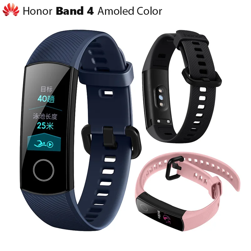 huawei Honor Band 4/умный Браслет для бега Amoled цветной сенсорный экран 0,95 дюйма для плавания с функцией обнаружения пульса и сна