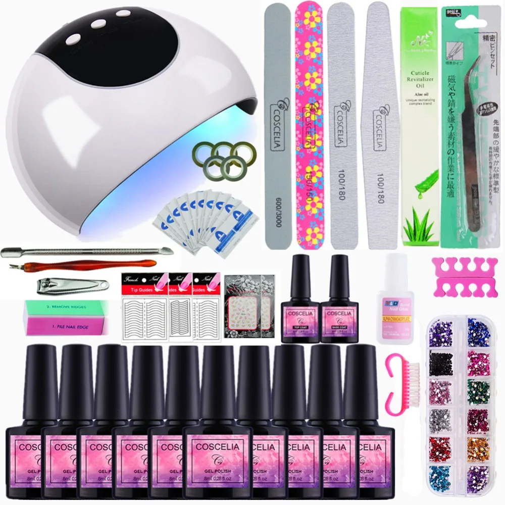 

24W UV LED Lamp Nail Dryer Machine 10pcs UV Gel Nail Kit Tools For Manicure Set 40 Color Choose For Nail Art Gel Nail Polish Set
