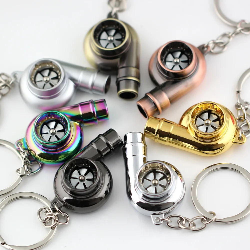 

10PCS/Lot Real Whistle Sound Turbo Keychain Sleeve Bearing Spinning Model Turbine Turbocharger Key Chain Ring Keyfob Keyring