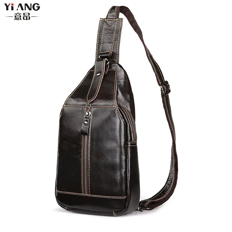 

Men Genuine Leather Cowhide Vintage Sling Pack Chest Bag Travel Shoulder Cross Body Messenger Pack