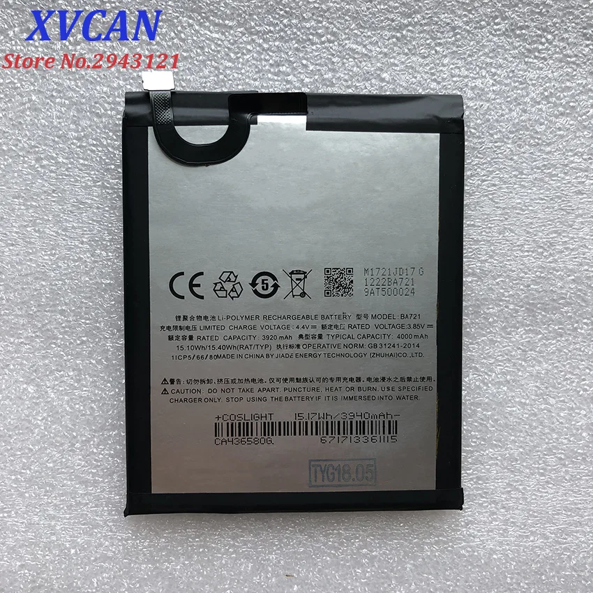 

High Quality Original BA721 Battery Replacement 3920mAh Battery Parts For Meizu meilan note 6 M6 M721Q Smart Phone