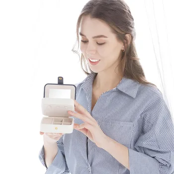 

Makeup Mirror Jewelry Box 4 Colors For Women Earring Necklace Rings Packaging Display Travel Portable Cases
