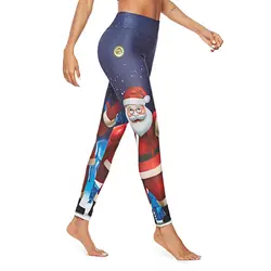 Новая Звездная Санта Клаус ПРИНТ леггинсы Для женщин леггинсы с рождественским рисунком женские, с завышенной талией тренировочные брюки