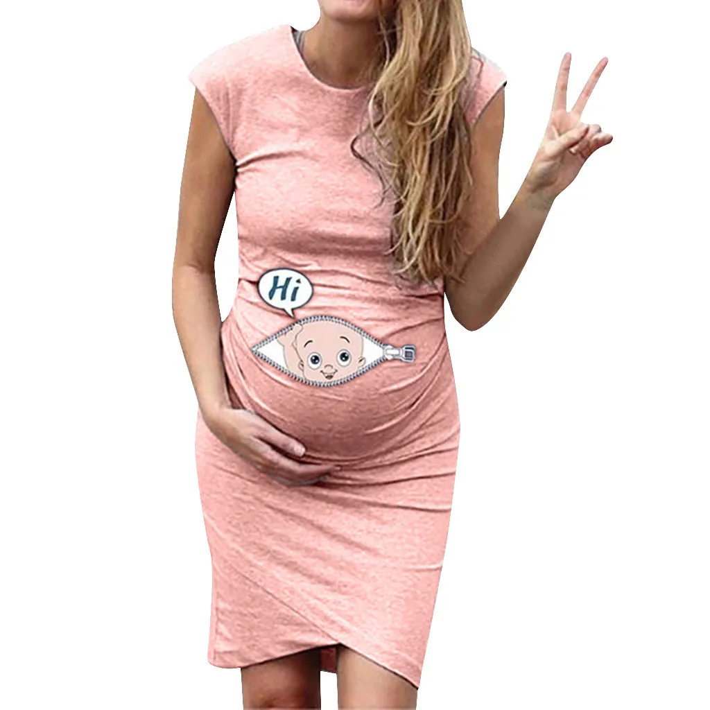 

Woman Maternity Dress sleeveless Cartoon Letter Print Dress Nusring Summer Dresses Women 2019 Vestido Gestante Com Manga