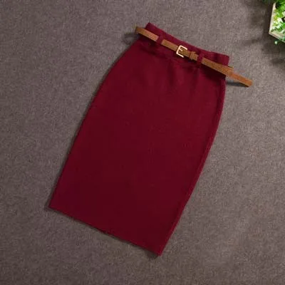 Осень-зима, повседневная женская трикотажная юбка-карандаш длиной до колена с высокой талией, для выпускного, офиса, тонкая длинная юбка, юбки высокого качества