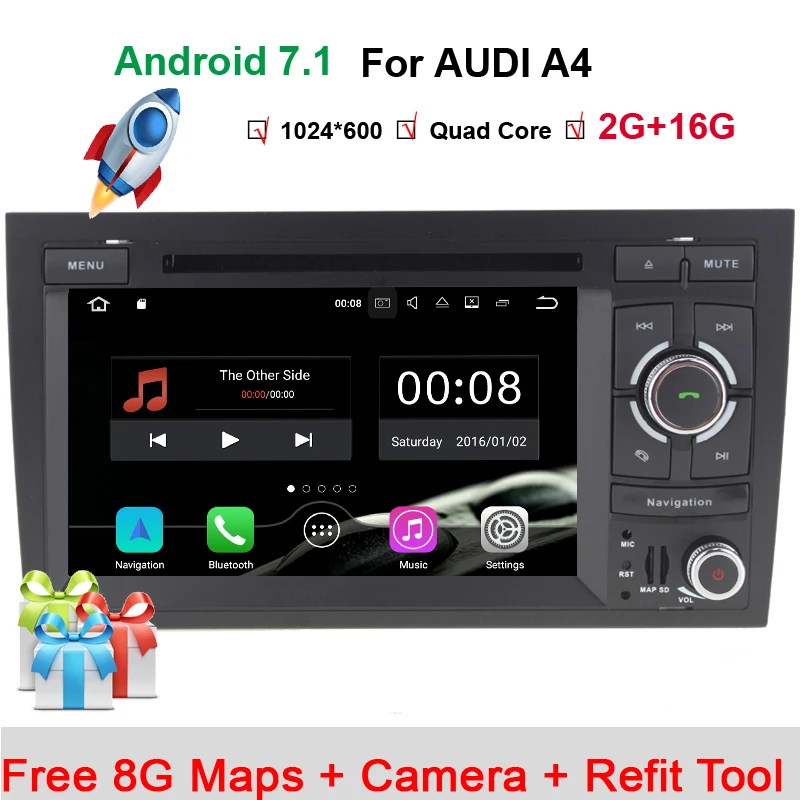 7\ Touch Screen Car DVD GPS for Audi A4 Android 7.1( 2002-2008) year with Wifi 3G GPS Bluetooth Radio RDS USB SD Free camera+Map 7\ Touch Screen Car DVD GPS for Audi A4 Android 7.1( 2002-2008) year with Wifi 3G GPS Bluetooth Radio RDS USB SD Free camera+Map