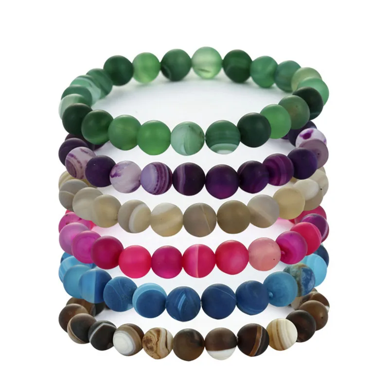 

Natural Stone Beads 2018 New 8 mm Natural Frosted Matt Stripe Agates Stone Bracelet 18 cm for Women