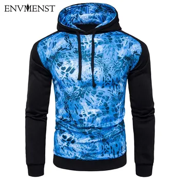 

Envmenst New Long Sleeve Sweatshirt Men Patchwork Hoodies Blue Leopard Printed Casual Sweatshirt Men Pullovers