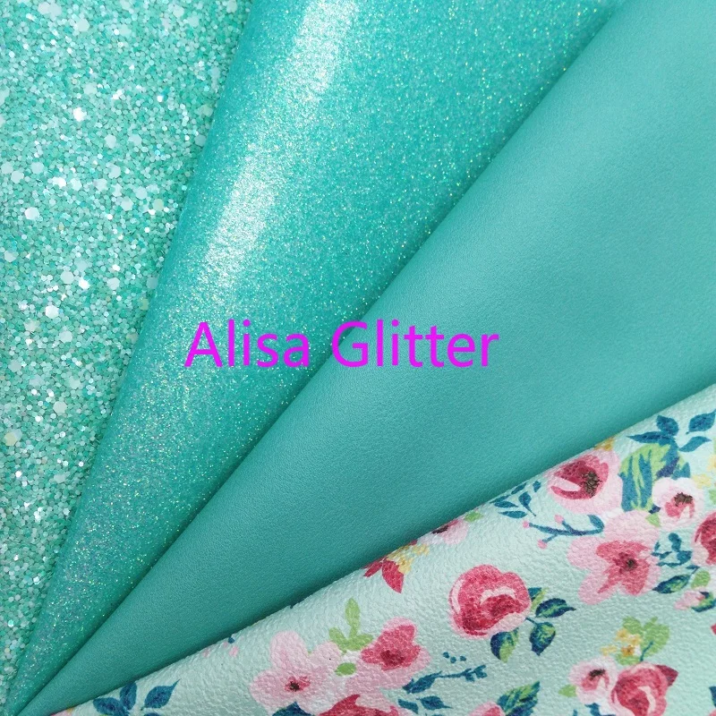 

1PCS A4 SIZE 21X29cm Alisa Glitter Rose Printed Faux Leather Fabric, Synthetic Leather Mint Glitter Fabric for Bow DIY G15B