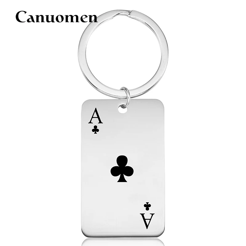 

Canuomen Club Card Keychain Stainless Steel Engraving Poker Keyrings Car Key Holder Classic Men Gift Key Chain Jewelry
