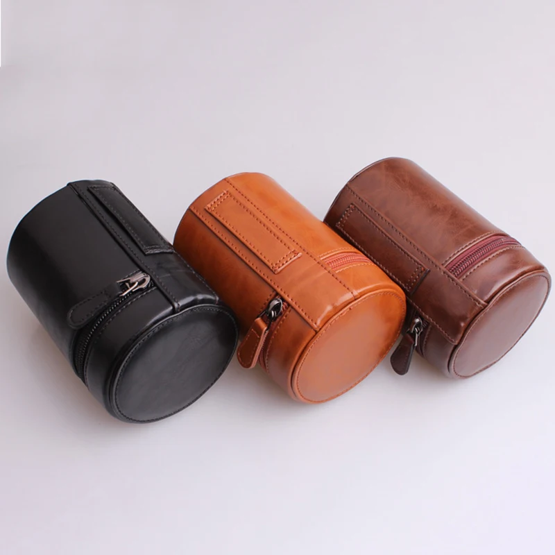Doscing DSLR SLR Camera Lens Barrel Bag Leather Camera Case Bag for