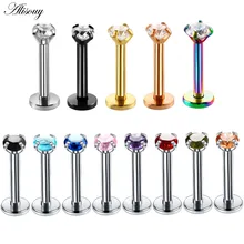 Alisouy 1 шт. хирургическая сталь ассорти цветов циркон драгоценный камень Лабрет ШПИЛЬКА губ пирсинг для хрящевой части уха Tragus спираль кольцо очаровательные ювелирные изделия