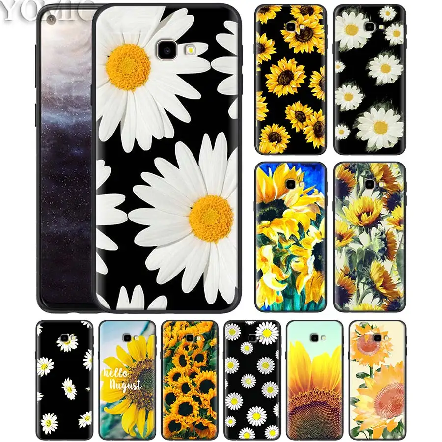 

Silicone Case for Samsung Galaxy J6 J8 J4 Plus 2018 M10 M20 M30 A50 A70 Soft TPU Cover Summer Daisy Sunflower Flower Black Case