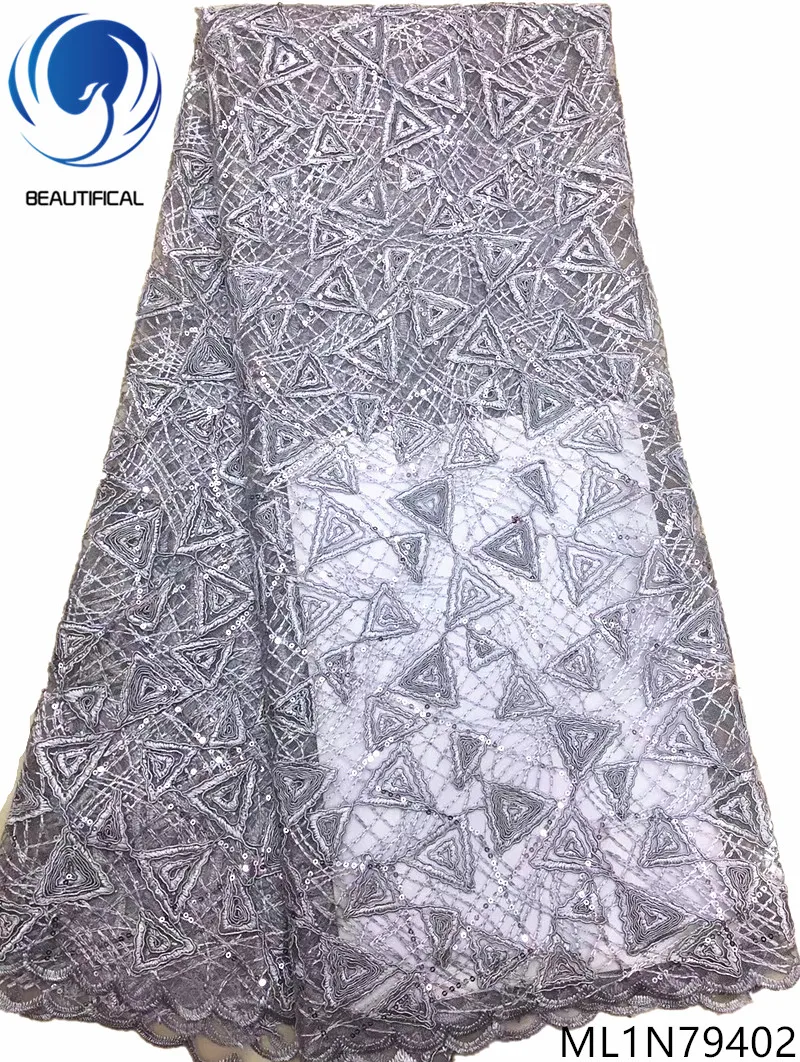 

Beautifical nigerian sequins luxury lace fabric lace fabric lot high quality net lace fabric 5 yards/piece for occasion ML1N794