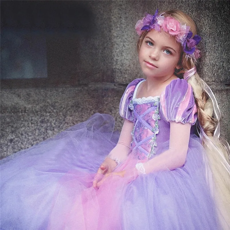 Платье принцессы Рапунцель для девочек от 4 до 10 лет карнавальный костюм на Хэллоуин Детское маскарадное платье принцессы Софии для девочек, рождественское платье
