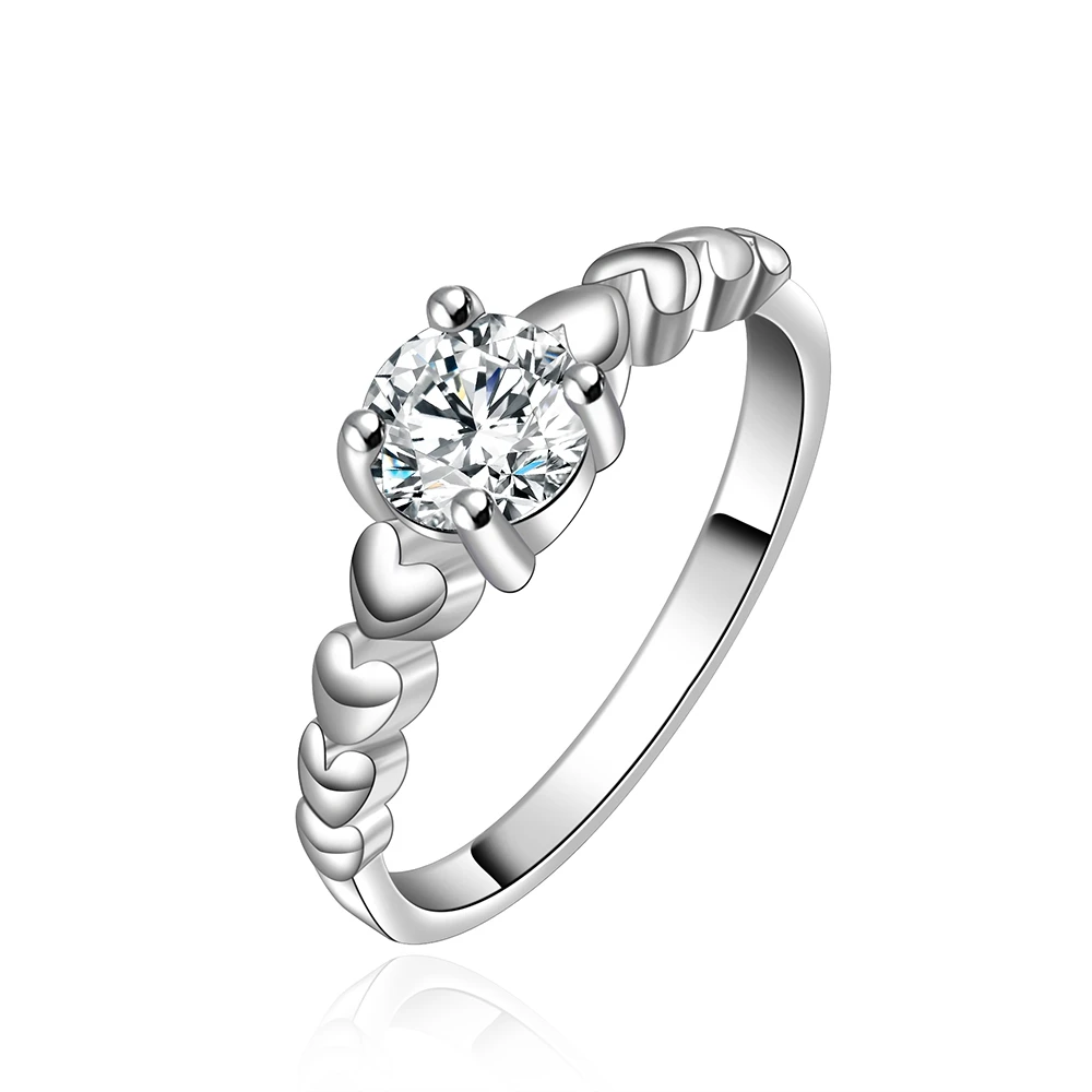 

R606 Silver Fashion wedding Jewelry side small heart with cute stone ring for women Top Quality Silver Plated & Stamped 925