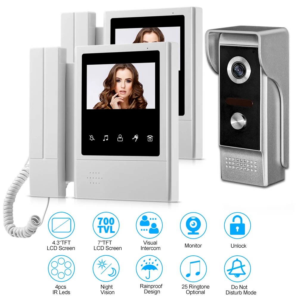 eiland behuizing jeugd 4.3 ''TFT LCD Wired Deur Thuis Intercom Video Deurbel Systeem Deurintercom  IR COMS Nachtzicht Outdoor Camera 700TVL Kleur Monitor|Video-intercom| -  AliExpress