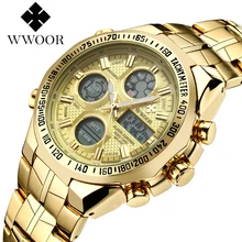 Топ люксовый бренд WWOOR мужские спортивные часы мужские модные кварцевые часы цифровые светодиодные водонепроницаемые часы Военные Наручные часы