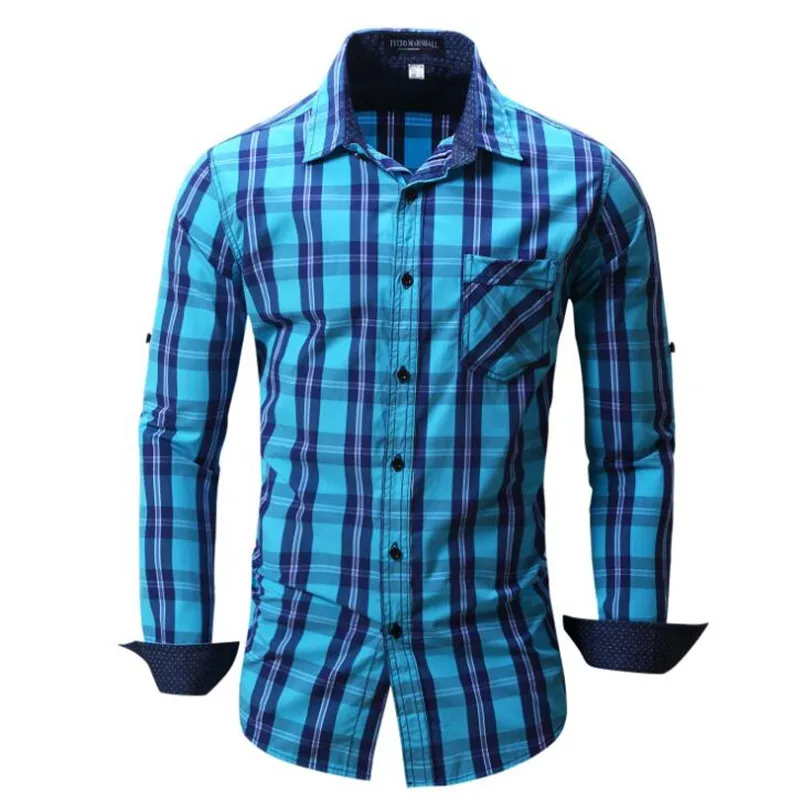 Camisa masculina Мужская Мода Рубашки в клетку Повседневная рубашка с длинным рукавом Для мужчин kemeja Slim Fit Бизнес Рубашки для мальчиков социальной сорочка X511