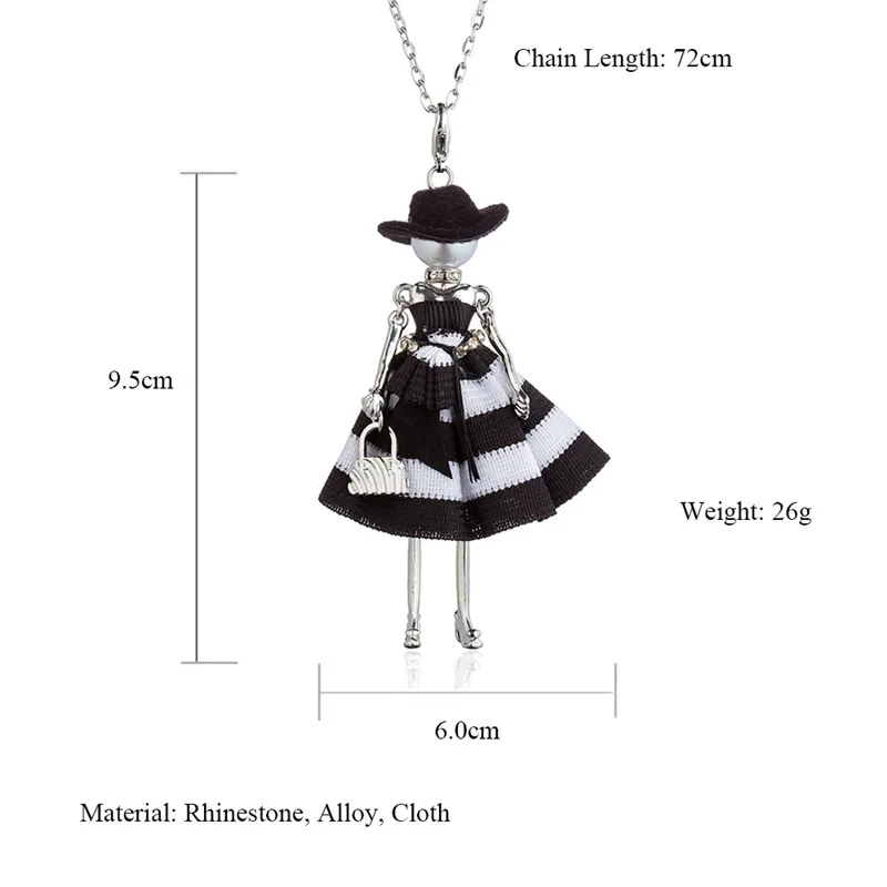 Горячая черная шляпа Кукла Ожерелье s серебряное крыло блесток полоса платье сплав ожерелье Женская подвеска для лучших друзей ткань аксессуары
