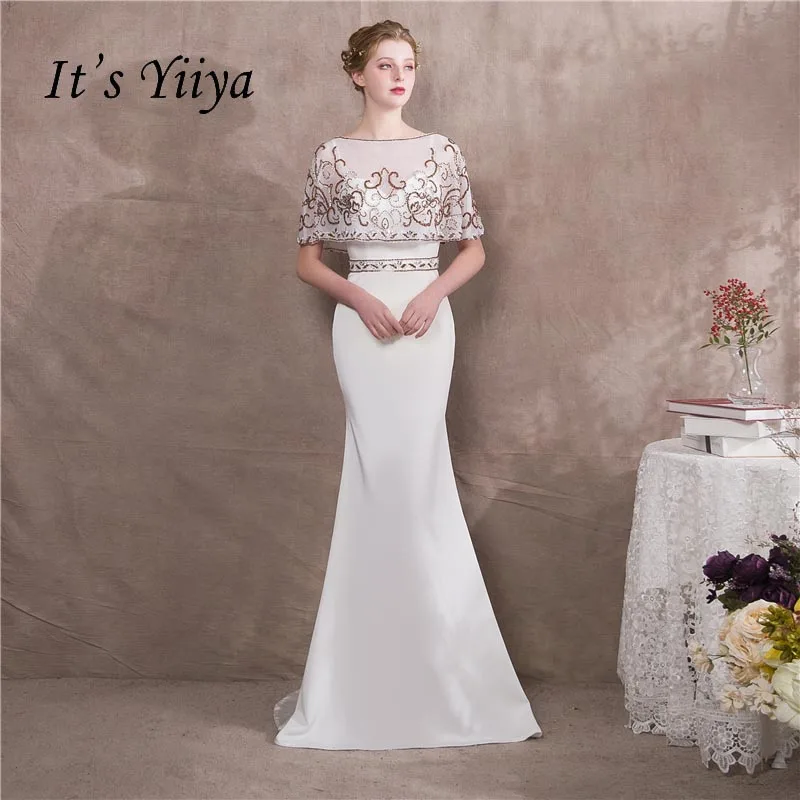 

It's YiiYa Two Pieces Shawl Mermaid Backless Luxury Zipper Dinner Party Trumpet Formal Dress Floor Length Evening Dresses NX029