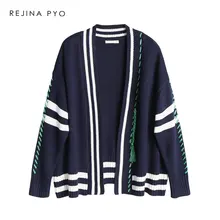 BIAORUINA, Женский вязаный свитер большого размера в консервативном стиле, Полосатые кардиганы с v-образным вырезом и длинным рукавом, женская модная одежда