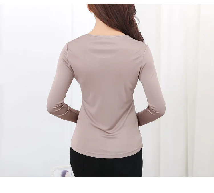 100% Pure Silk Women's T-shirts Femme Long Sleeve Casual Tees T Shirt Tops Female O-Neck Women T-shirt For Woman Candy 7 Colors 25