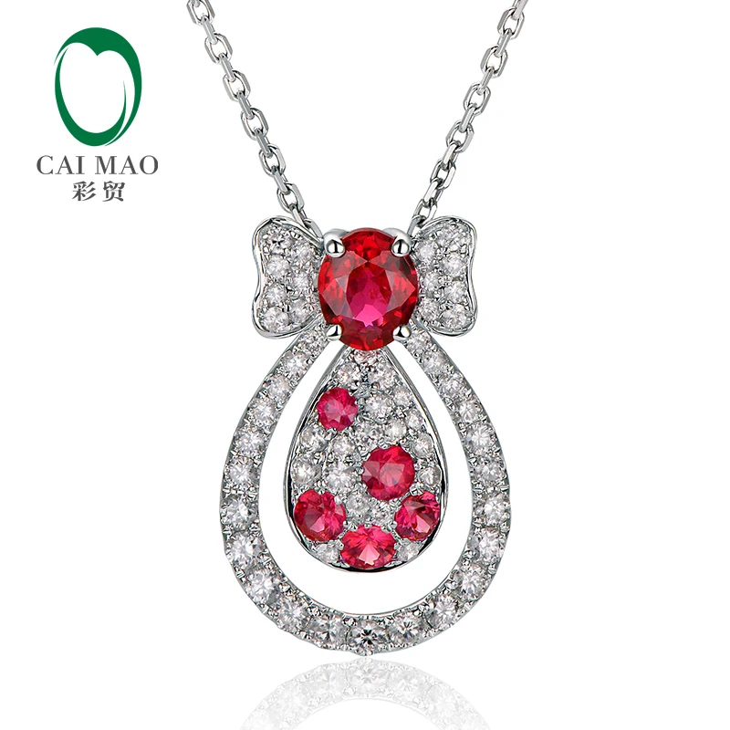 

0.69ctw Natural Ruby 0.47ct SI G-H Diamond 14KT/585 White Gold Engagement Gemstone Pendant