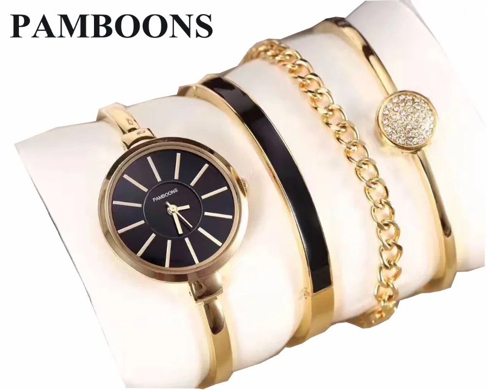 

Luxury Women Watches 2018 Gold Jewelry Wrist Bracelet Women Dress Popular Watch Set 4pcs Relogio Feminino A141