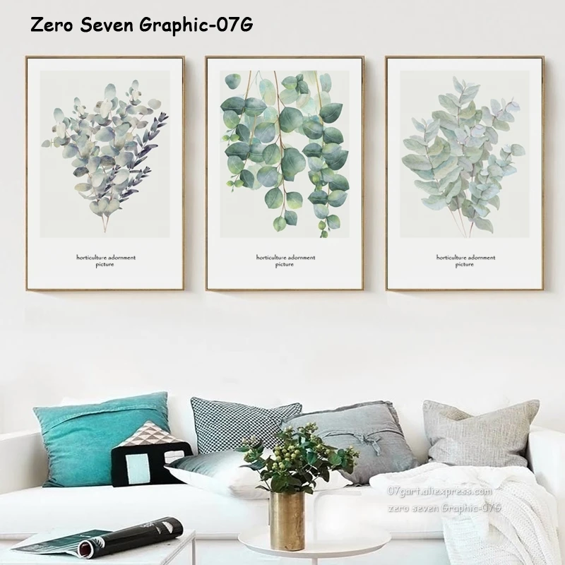 

07G Nordic Watercolor Plant Eucalyptus Leaf Canvas Painting Print Picture Poster Wall Art Living Room Bedroom Bedside Home Decor