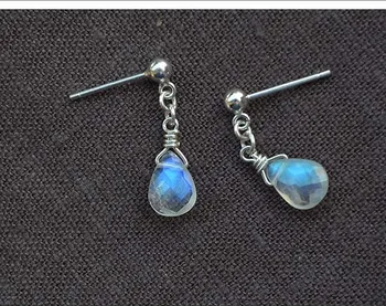 

Handmade Natural Color Light Blue Moonstone silver gold earrings