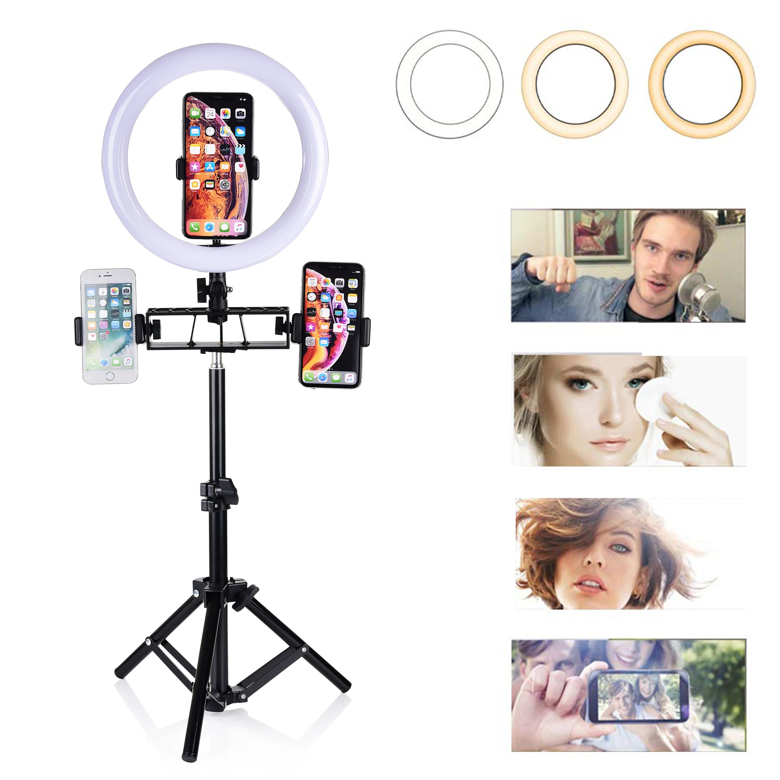 

LED Selfie Ring Light Photo Studio Lighting 16/26CM Dimmable Camera Phone Lamp with Tripod&Bluetooth For Makeup Video Studio