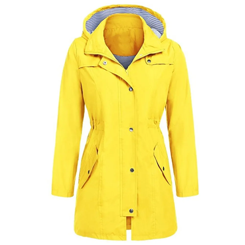 

MUQGEW Coat Female Women's Solid Rain Jacket Outdoor Hoodie Waterproof Hooded Raincoat Windproof Female Jacket Winter Jacket