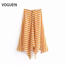 VOGUEIN новые женские летние желтые полосатые трапециевидные ассиметричное миди юбки оптом