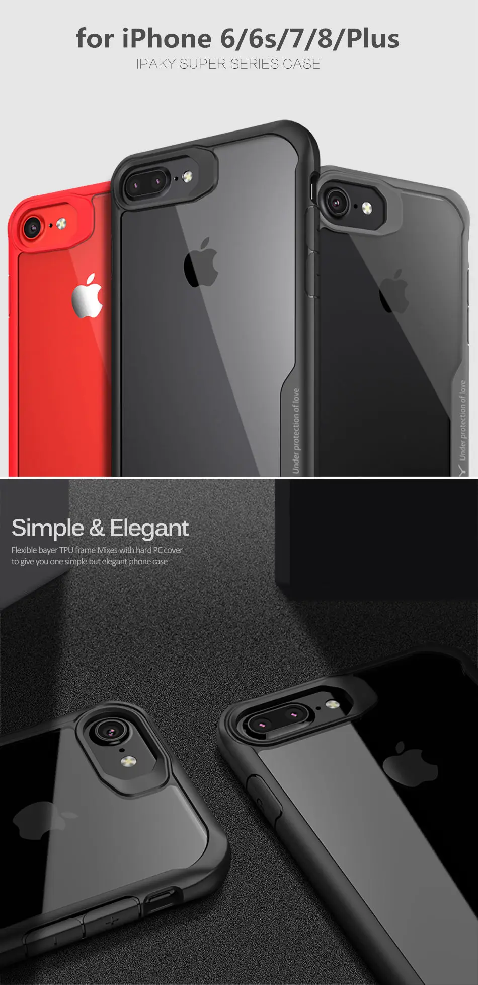 Для iPhone 8 8 Plus чехол IPAKY 6 6s 7 Plus силиконовый акриловый Гибридный противоударный Прозрачный чехол для iPhone X XS MAX XR