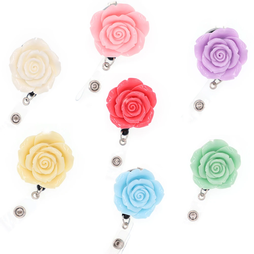 50pcs/45mm Multiple Color Rose Flower Resin Retractable RN ID Badge Holder Student Reel Name Clip | Украшения и аксессуары