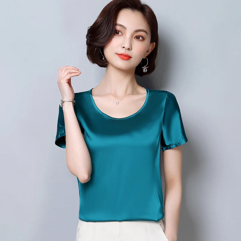 womens tops and blouses2018 women shirts plus size Silk O-neck sling top satin short sleeve stretch Solid blouse 2126 50 womens tops and blouses2018 women shirts plus size Silk O-neck sling top satin short sleeve stretch Solid blouse 2126 50