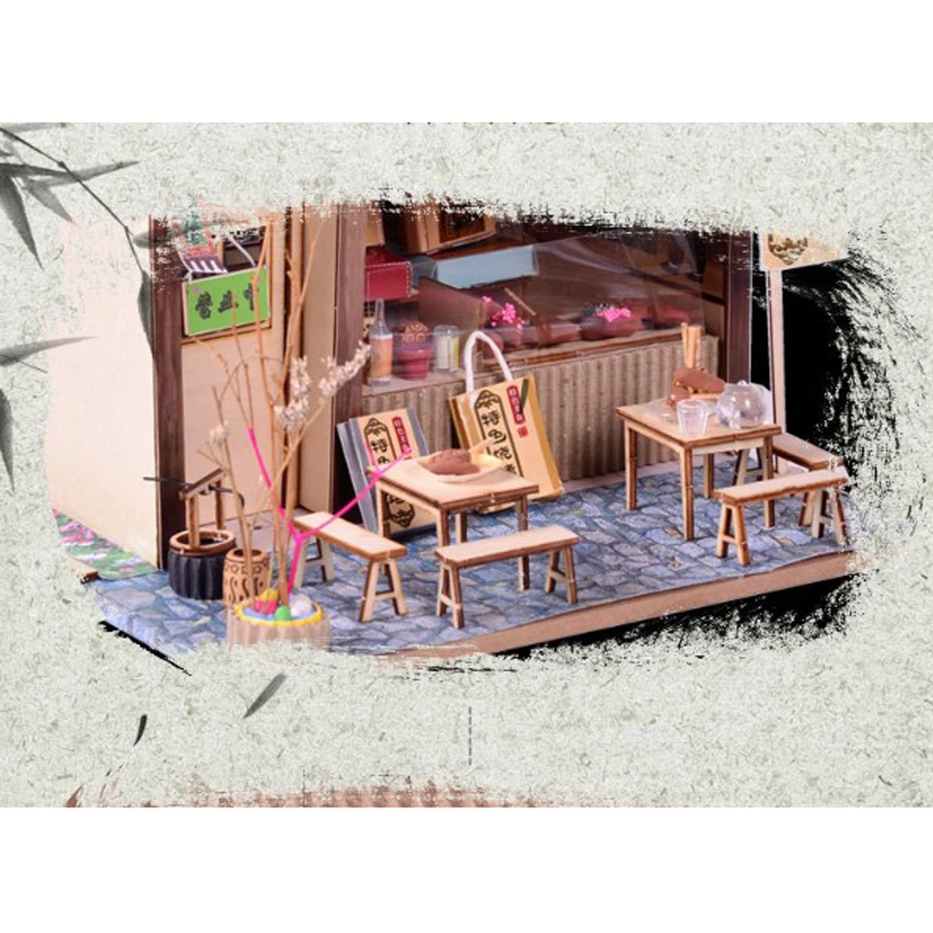 DIY Handcraft Miniature Project Wooden Dolls House Antique Barbecue Restaurant Model Home Display Ornaments
