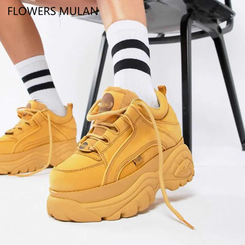 

New 2018 Thick Platform Women Sneakers Archlight Sneakers Runway Shoes Woman Creepers Female Casual Flats Tenis Feminino Lace Up