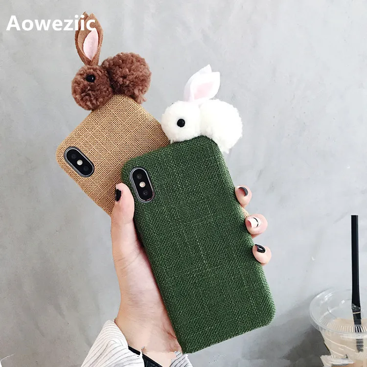 

Aoweziic Korean cute papa rabbit for iPhoneX XS MAX XR mobile phone case 7 8PLUS 6S plush soft shell