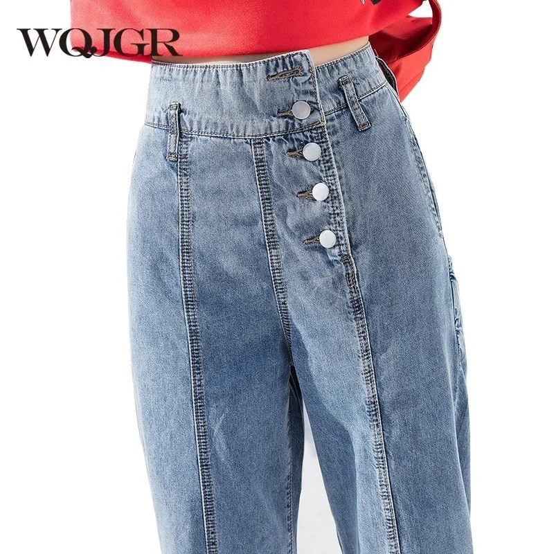 

WQJGR Spring And Autumn 2018 New Jeans Woman Bf High Waist Button Ladies Jeans Haren Pants Women
